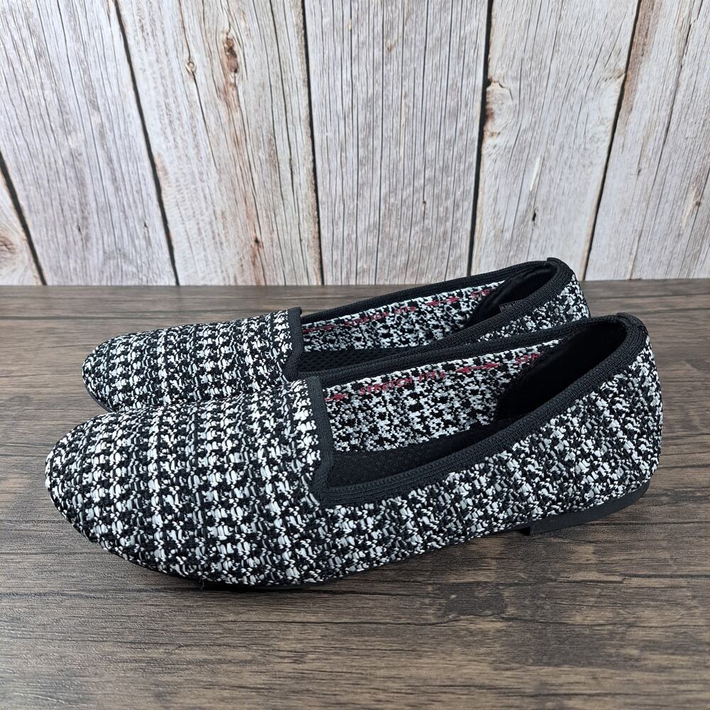 Skechers Cleo Round our Moment Knit Ballet Flats Women's Sz 9.5 Black White